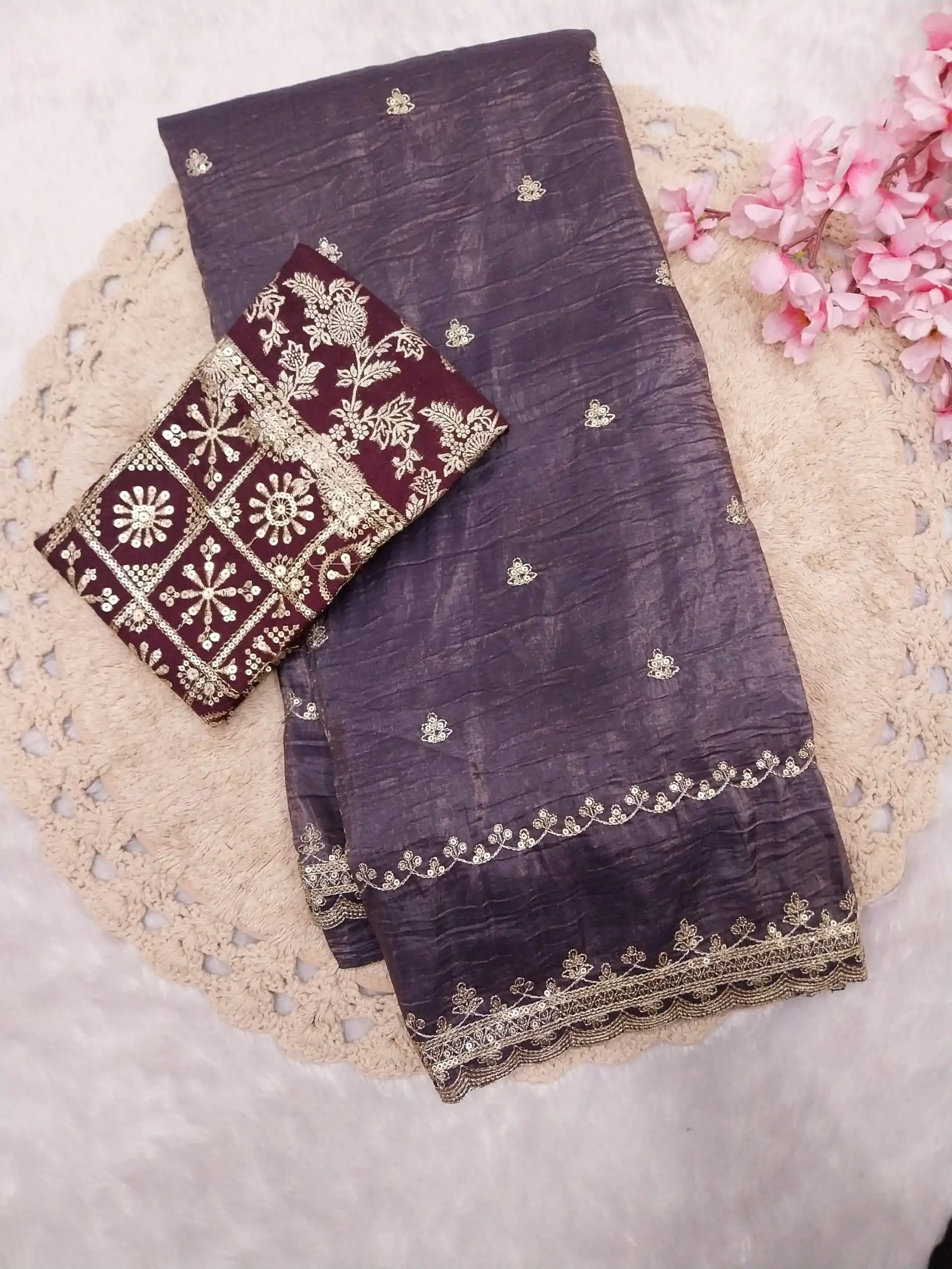 SSS 403 Purple Color Georgette Work Embroidery Work Saree Casual, Party Wear, Wedding, Events Etc.4-6 Working Days@ 2499/- only | Embroidered Sarees, Bollywood Sarees, Creative Sarees, Designer Sarees, Ethnic Saree, Modern Digital sarees, Party Wear Sarees, Sarees