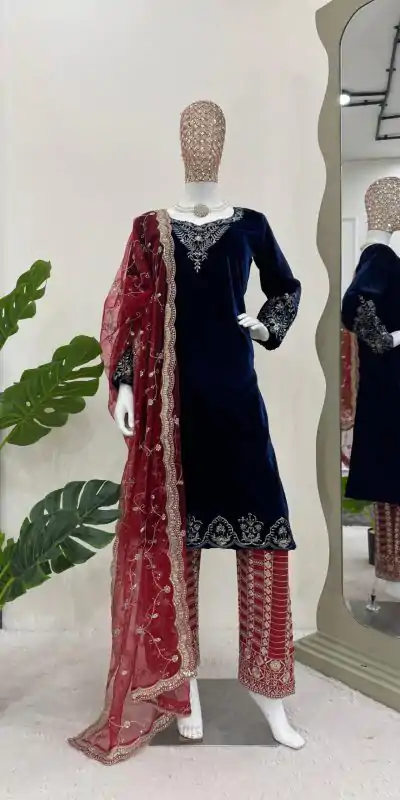RTC 5777 Navy Blue Color Viscos velvet Thread With Sequnce Salwar Suit Casual, Wedding, Party, Festive, Events Etc.4-6 Working Days@2149/-only | Casual Suits, Jump Suits, Creative suits, Designer Suits, Palazzo Suits, Party Wear Suits, Patiala Suits, Salwar suit, Straight Suits