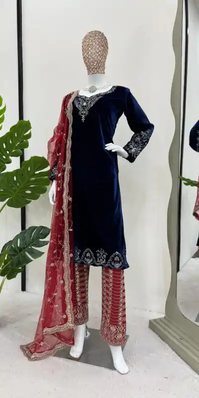 RTC 5777 Navy Blue Color Viscos velvet Thread With Sequnce Salwar Suit Casual, Wedding, Party, Festive, Events Etc.4-6 Working Days@2149/-only | Casual Suits, Jump Suits, Creative suits, Designer Suits, Palazzo Suits, Party Wear Suits, Patiala Suits, Salwar suit, Straight Suits