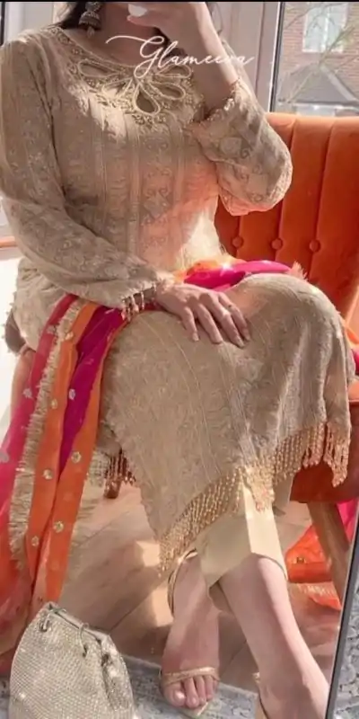 LG 1837Cream Faux Georgette Sequence Embroidery With Sharara Suit Wedding, Party, Festive, Events Etc.4-6 Working Days@2549/-only | Casual Suits, Jump Suits, Creative suits, Designer Suits, Palazzo Suits, Party Wear Suits, Patiala Suits, Salwar suit, Straight Suits