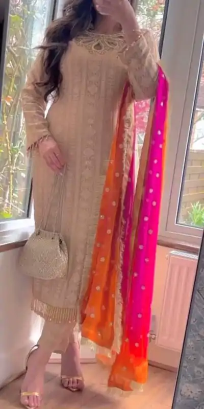 LG 1837Cream Faux Georgette Sequence Embroidery With Sharara Suit Wedding, Party, Festive, Events Etc.4-6 Working Days@2549/-only | Casual Suits, Jump Suits, Creative suits, Designer Suits, Palazzo Suits, Party Wear Suits, Patiala Suits, Salwar suit, Straight Suits