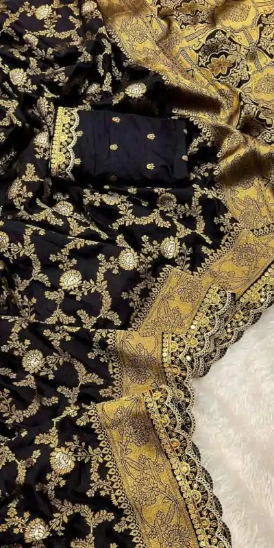 MS 469 Black color Jacquard Weaving With Embroidery Cording Lace Saree Casual, Wedding, Festive, Events . Expected Delivery  4-6 Working Days @1649/- only                                                                                                                                                                    | Embroidered Sarees, Bollywood Sarees, Creative Sarees, Designer Sarees, Ethnic Saree, Modern Digital sarees, Party Wear Sarees, Sarees