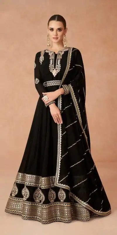 FC 9875 Dark Brown Color Faux Georgette With Embroidery Work Anarkali Gown Wedding Party, Festive, Events Etc.4-6 Working Days@2549/- only | Bollywood Gowns, Creative Gowns, Designer Gowns, Embroidered Gowns, Gowns, Party Wear Gowns, Straight Suits