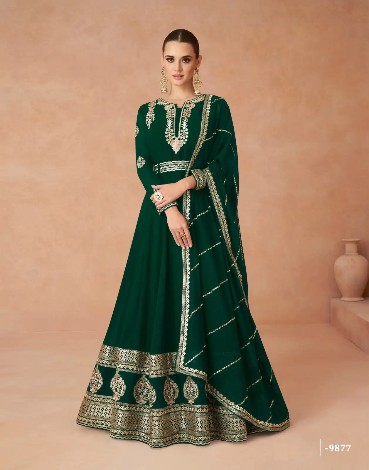 FC 9875 Dark green Color Faux Georgette With Embroidery Work Anarkali Gown Wedding Party, Festive, Events Etc.4-6 Working Days@2549/- only | Bollywood Gowns, Creative Gowns, Designer Gowns, Embroidered Gowns, Gowns, Party Wear Gowns, Straight Suits