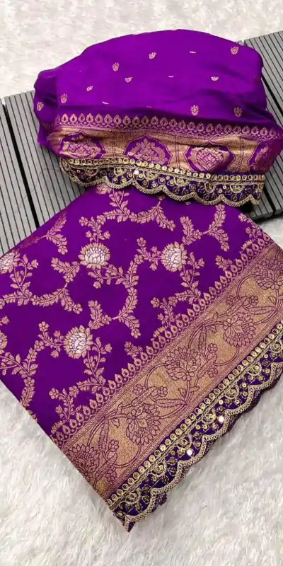 MS 469 Purple color Jacquard Weaving With Embroidery Cording Lace Saree Casual, Wedding, Festive, Events . Expected Delivery  4-6 Working Days @1649/- only                                                                                                                                                                    | Embroidered Sarees, Bollywood Sarees, Creative Sarees, Designer Sarees, Ethnic Saree, Modern Digital sarees, Party Wear Sarees, Sarees