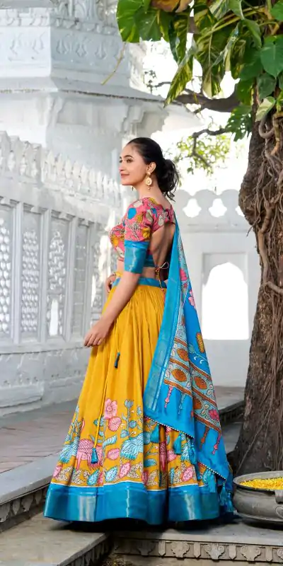 LNB 1234 Sky Blue Color Dola Silk Kalamkari Print Zari Border Lehenga Choli  Wedding, Party, Festive, Events Etc. Delivery 4-6 Working Days Rs 2149 | Creative Lehenga, Bollywood Lehenga, Designer Lehenga, Embroidered Lehenga, Lehenga, Party Wear Lehenga