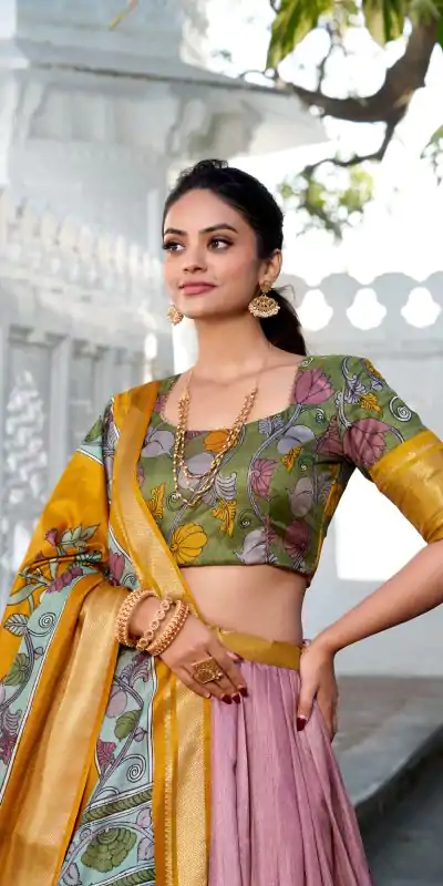 LNB 1234 Yellow Color Dola Silk Kalamkari Print Zari Border Lehenga Choli  Wedding, Party, Festive, Events Etc. Delivery 4-6 Working Days Rs 2149 | Creative Lehenga, Bollywood Lehenga, Designer Lehenga, Embroidered Lehenga, Lehenga, Party Wear Lehenga