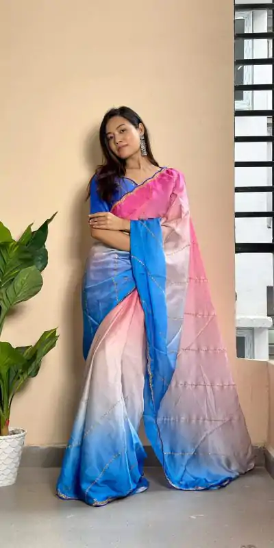 AC Satin Blue Color Soft Georgette Satin With Digital Print Embroidery Work Saree , Wedding, Festive, Events . Expected Delivery  4-6 Working Days @2299/- | Embroidered Sarees, Bollywood Sarees, Creative Sarees, Designer Sarees, Ethnic Saree, Modern Digital sarees, Party Wear Sarees, Sarees