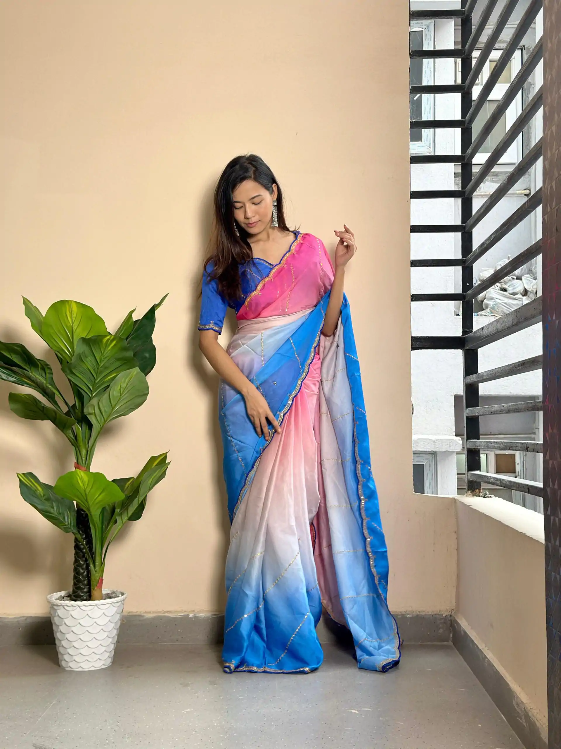 AC Satin Blue Color Soft Georgette Satin With Digital Print Embroidery Work Saree , Wedding, Festive, Events . Expected Delivery  4-6 Working Days @2299/- | Embroidered Sarees, Bollywood Sarees, Creative Sarees, Designer Sarees, Ethnic Saree, Modern Digital sarees, Party Wear Sarees, Sarees