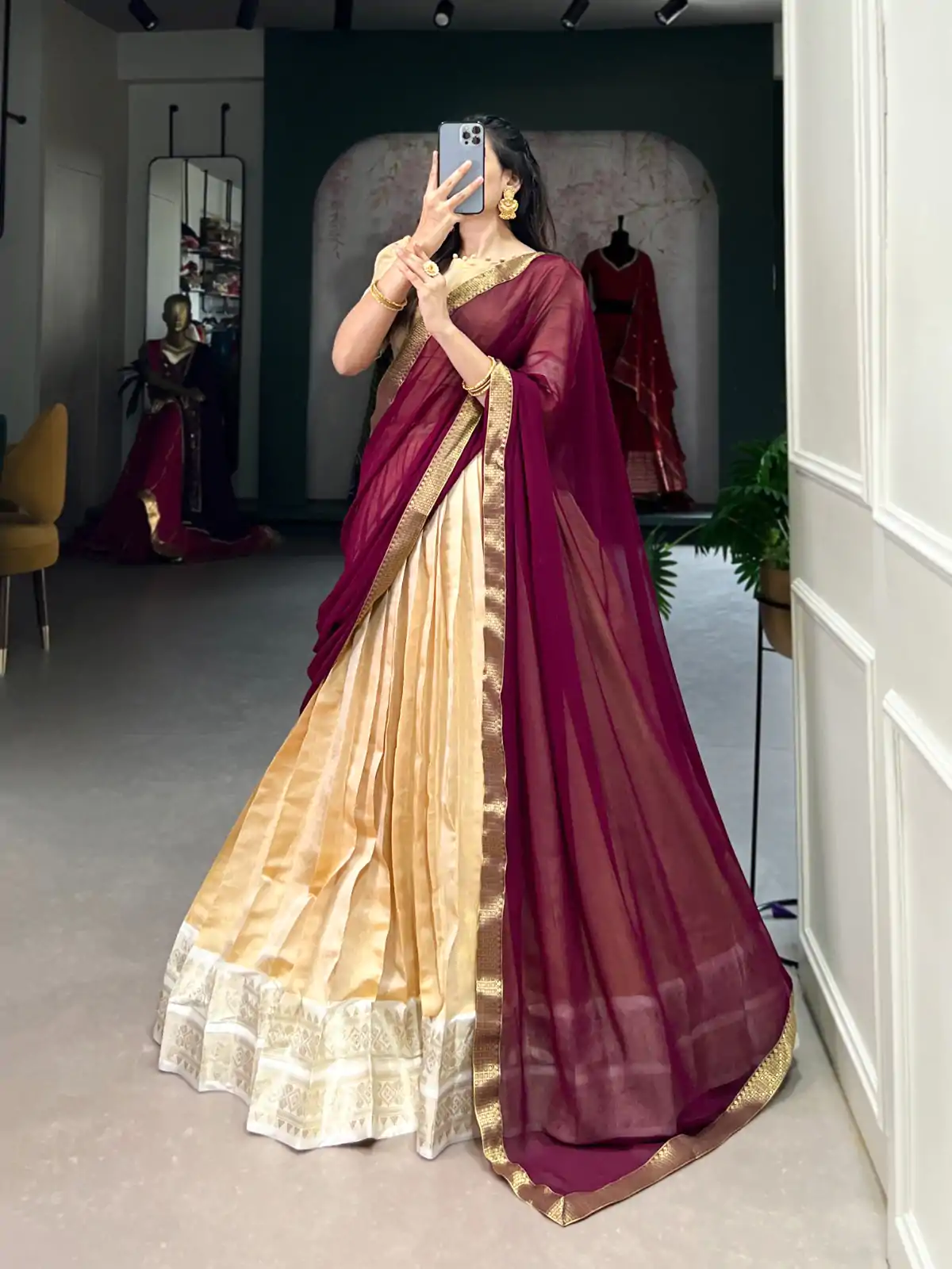 LNB 2002 Cream Color Color Kanchipuram Zari Weaving Work Lehenga Choli Wedding, Party, Festive, Events Etc. Delivery 4-6 Working Days Rs 1899 | Creative Lehenga, Bollywood Lehenga, Designer Lehenga, Embroidered Lehenga, Lehenga, Party Wear Lehenga
