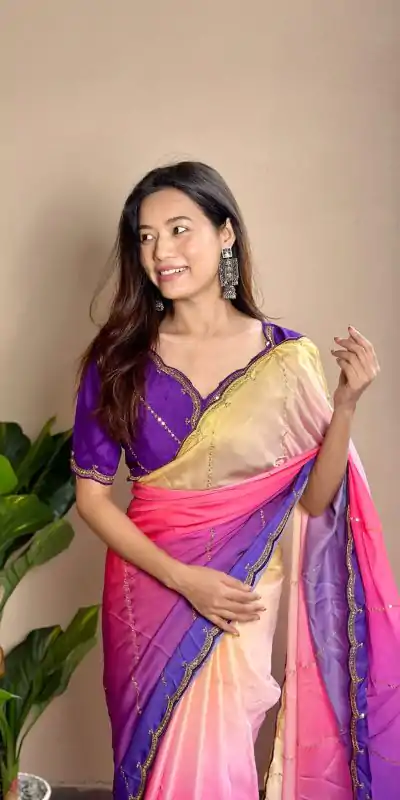 AC Satin Purple Color Soft Georgette Satin With Digital Print Embroidery Work Saree , Wedding, Festive, Events . Expected Delivery  4-6 Working Days @2299/- | Embroidered Sarees, Bollywood Sarees, Creative Sarees, Designer Sarees, Ethnic Saree, Modern Digital sarees, Party Wear Sarees, Sarees