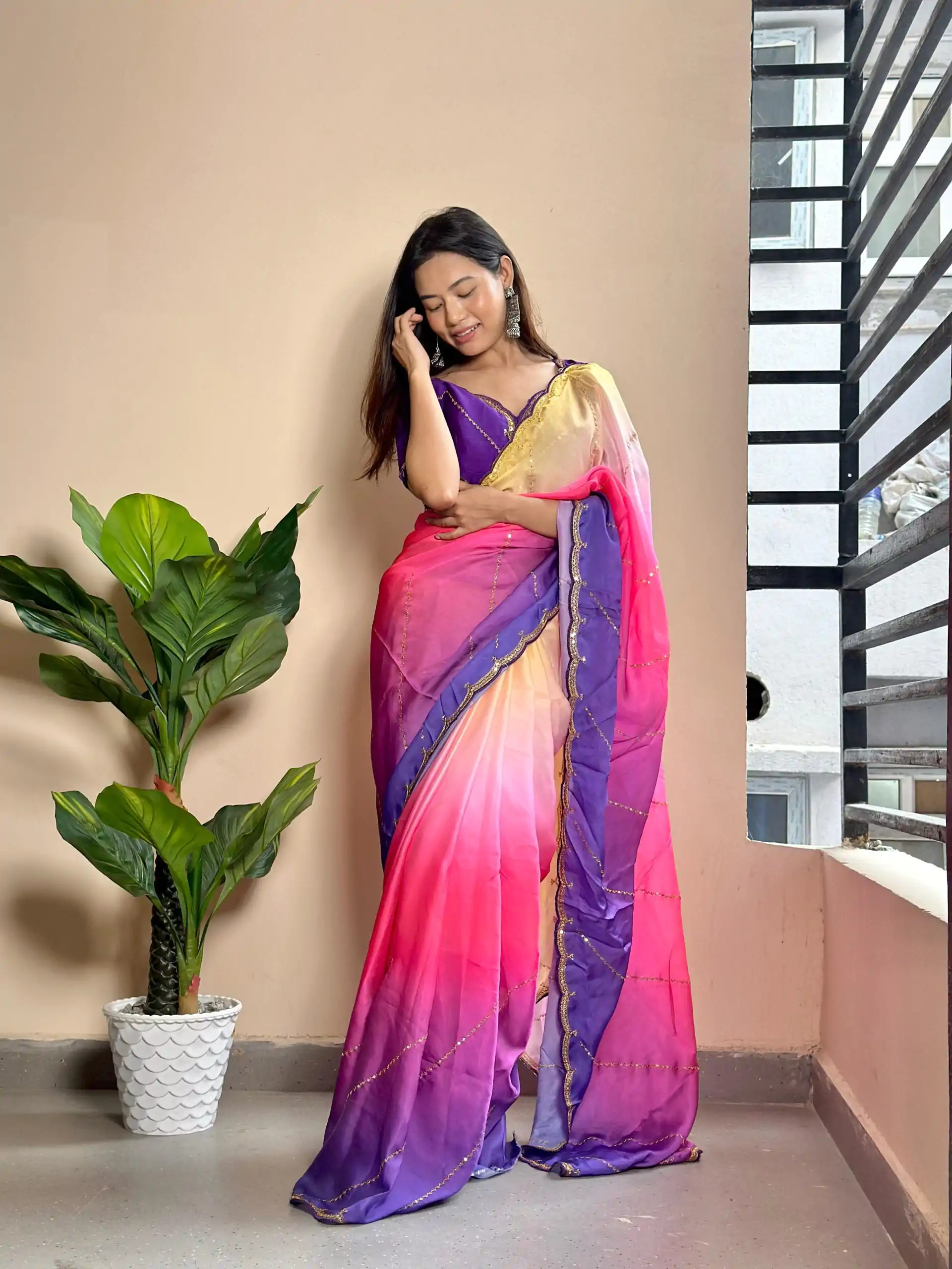 AC Satin Purple Color Soft Georgette Satin With Digital Print Embroidery Work Saree , Wedding, Festive, Events . Expected Delivery  4-6 Working Days @2299/- | Embroidered Sarees, Bollywood Sarees, Creative Sarees, Designer Sarees, Ethnic Saree, Modern Digital sarees, Party Wear Sarees, Sarees
