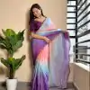 Beautiful Wine Color Soft Georgette Satin With Digital Print Embroidery Work Saree