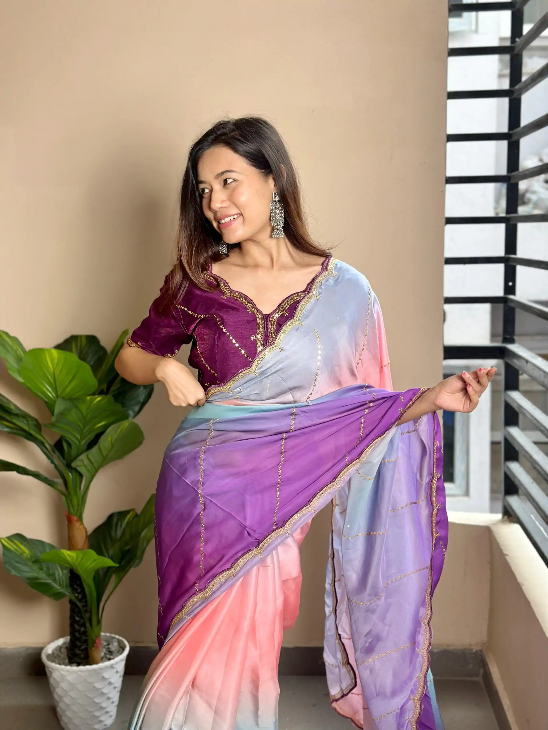 AC Satin Wine Color Soft Georgette Satin With Digital Print Embroidery Work Saree , Wedding, Festive, Events . Expected Delivery  4-6 Working Days @2299/- | Embroidered Sarees, Bollywood Sarees, Creative Sarees, Designer Sarees, Ethnic Saree, Modern Digital sarees, Party Wear Sarees, Sarees