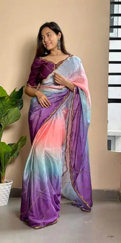 AC Satin Wine Color Soft Georgette Satin With Digital Print Embroidery Work Saree , Wedding, Festive, Events . Expected Delivery  4-6 Working Days @2299/- | Embroidered Sarees, Bollywood Sarees, Creative Sarees, Designer Sarees, Ethnic Saree, Modern Digital sarees, Party Wear Sarees, Sarees