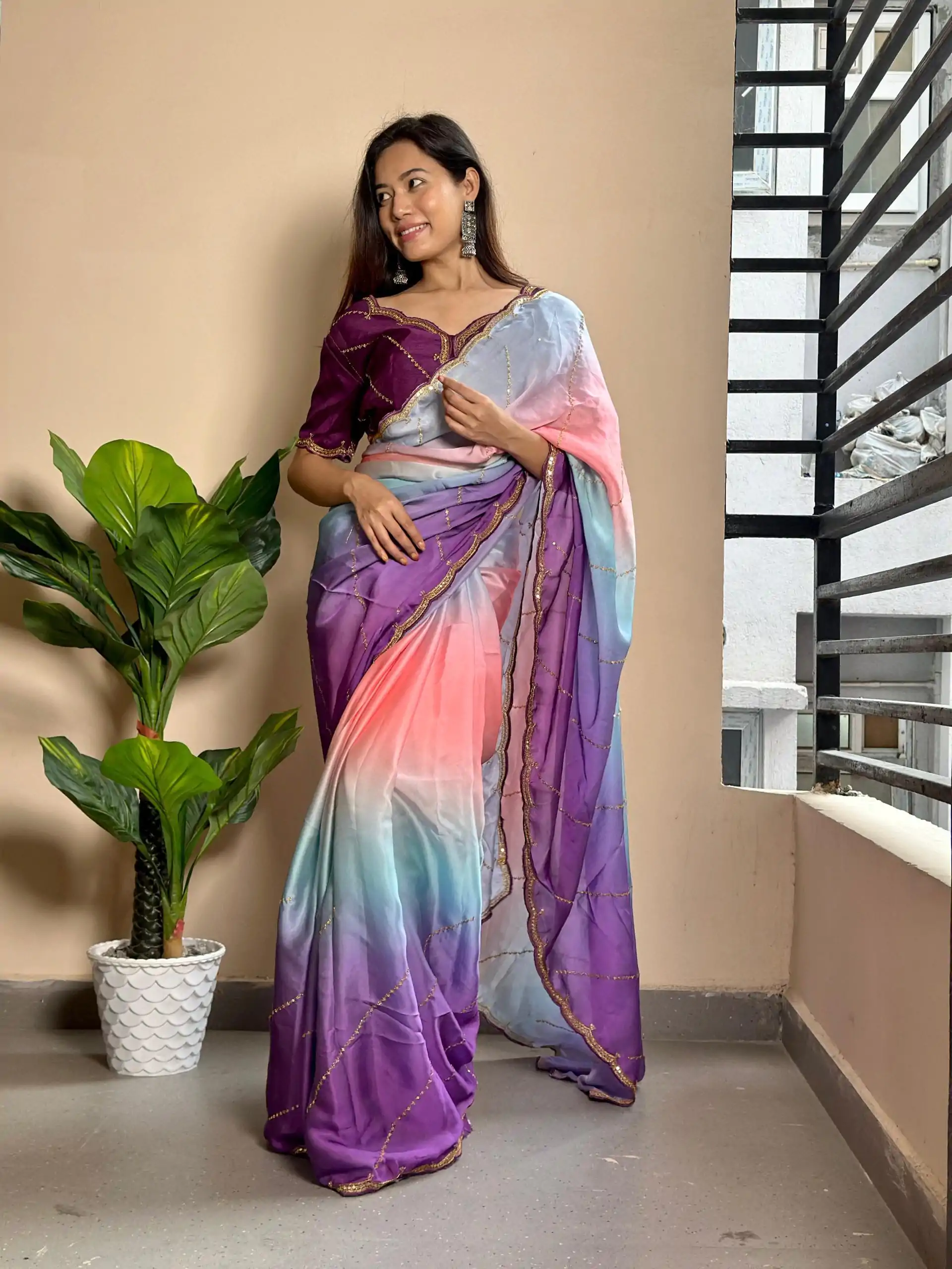AC Satin Wine Color Soft Georgette Satin With Digital Print Embroidery Work Saree , Wedding, Festive, Events . Expected Delivery  4-6 Working Days @2299/- | Embroidered Sarees, Bollywood Sarees, Creative Sarees, Designer Sarees, Ethnic Saree, Modern Digital sarees, Party Wear Sarees, Sarees