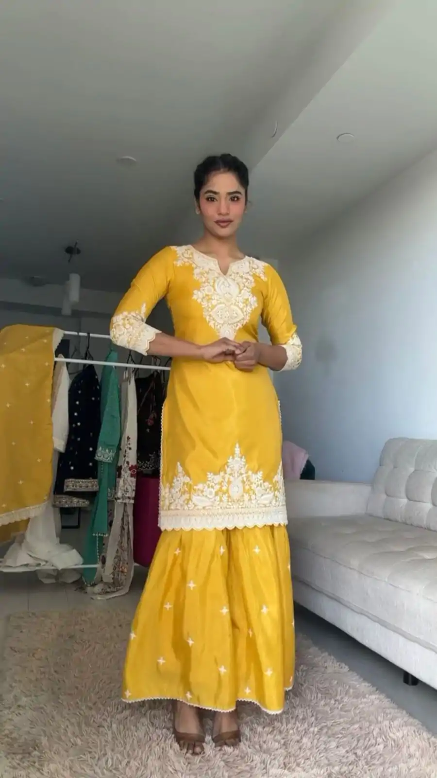 RTC 5827 Yellow  Color Chinnon Silk thread With Sequence Sharara Suit Wedding, Party, Festive, Events Etc.  Expected Delivery 4-6 Working Days @2399/- | Casual Suits, Jump Suits, Creative suits, Designer Suits, Palazzo Suits, Party Wear Suits, Patiala Suits, Salwar suit, Straight Suits
