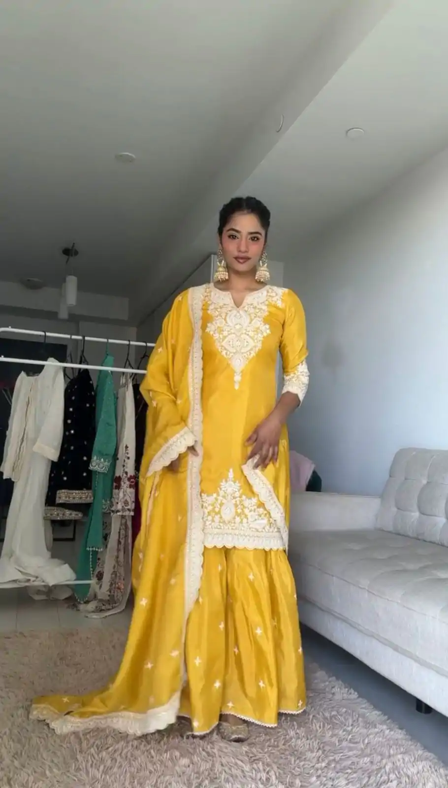RTC 5827 Yellow  Color Chinnon Silk thread With Sequence Sharara Suit Wedding, Party, Festive, Events Etc.  Expected Delivery 4-6 Working Days @2399/- | Casual Suits, Jump Suits, Creative suits, Designer Suits, Palazzo Suits, Party Wear Suits, Patiala Suits, Salwar suit, Straight Suits