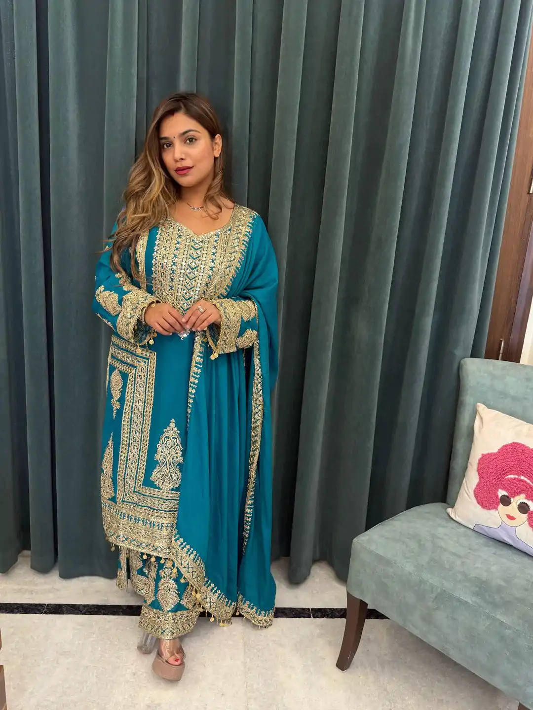 SRK 5237 Navy Blue Color Chinnon Silk With Embroidery Coding Dori-Sequence Work Salwar Suit , Wedding, Party, Festive, Events Etc.4-6 Working Days@ 2399/- | Casual Suits, Jump Suits, Creative suits, Designer Suits, Palazzo Suits, Party Wear Suits, Patiala Suits, Salwar suit, Straight Suits