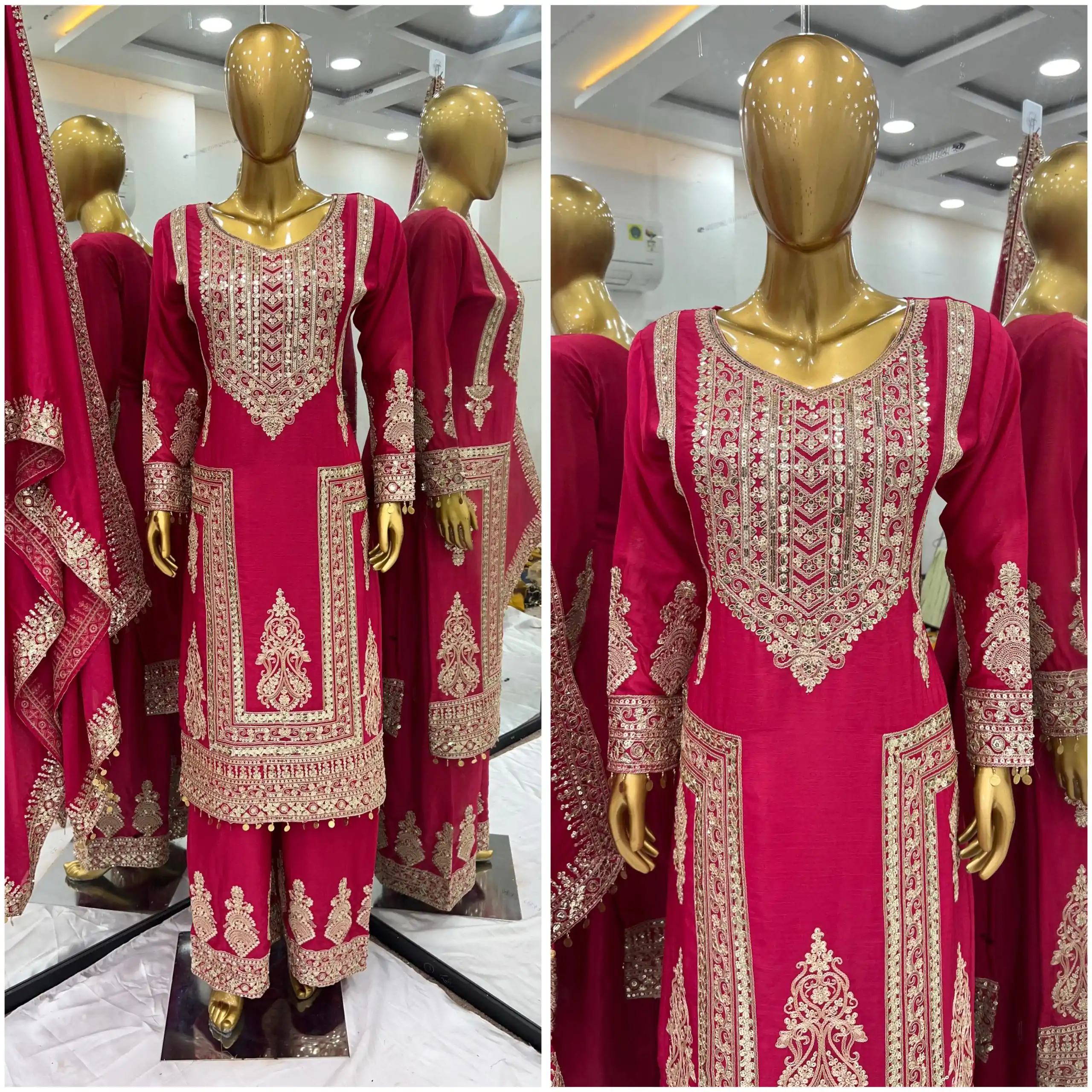 SRK 5237 Red Color Chinnon Silk With Embroidery Coding Dori-Sequence Work Salwar Suit , Wedding, Party, Festive, Events Etc.4-6 Working Days@ 2399/- | Casual Suits, Jump Suits, Creative suits, Designer Suits, Palazzo Suits, Party Wear Suits, Patiala Suits, Salwar suit, Straight Suits