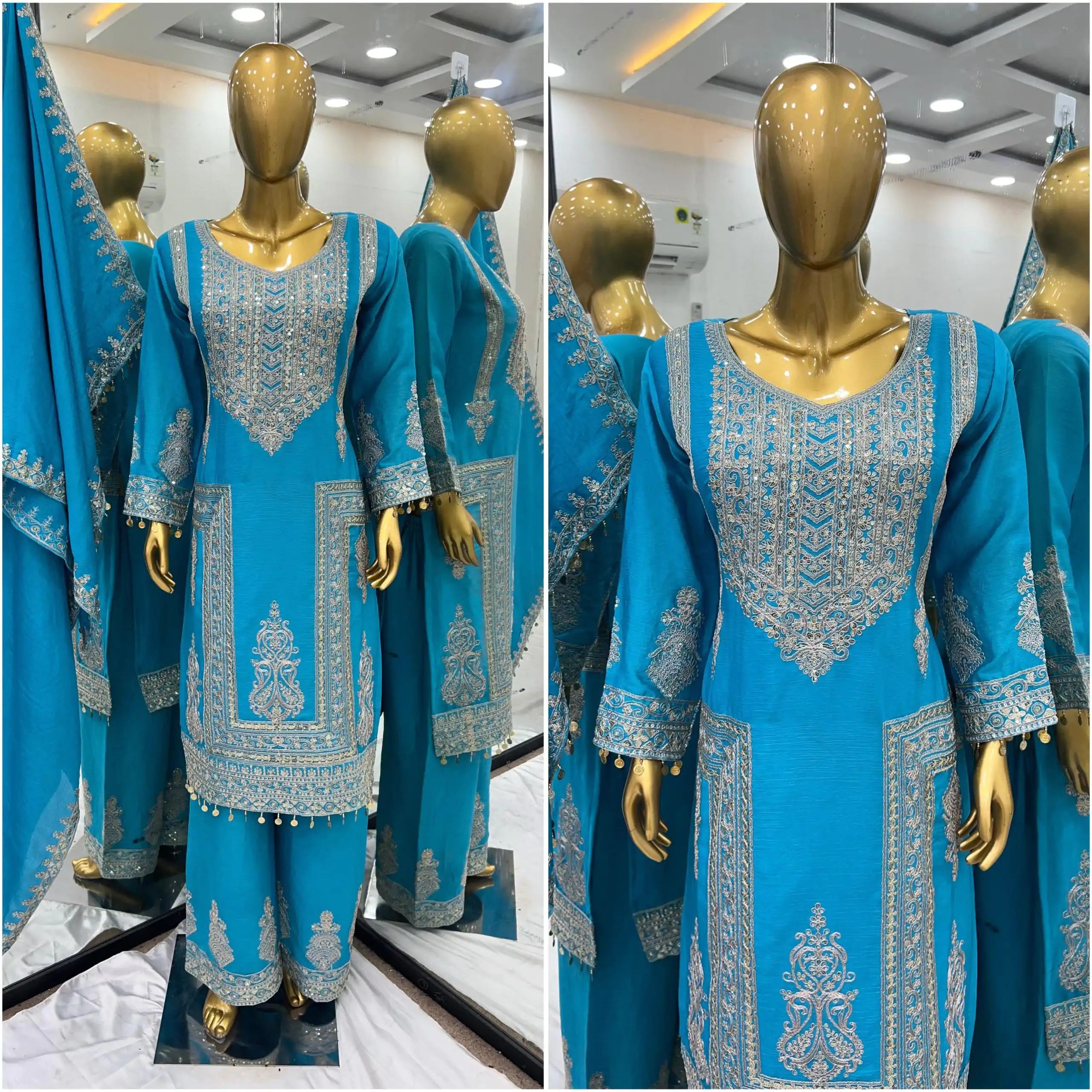 SRK 5237 Sky Blue Color Chinnon Silk With Embroidery Coding Dori-Sequence Work Salwar Suit , Wedding, Party, Festive, Events Etc.4-6 Working Days@ 2399/- | Casual Suits, Jump Suits, Creative suits, Designer Suits, Palazzo Suits, Party Wear Suits, Patiala Suits, Salwar suit, Straight Suits