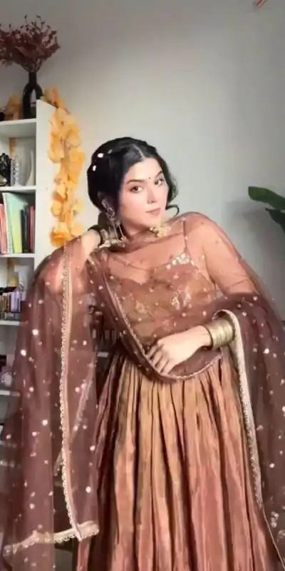 SRK 5239 Brown Color Fendi Silk With Embroidery Sequence Work Anarkali Gown Wedding Party, Festive, Events Etc.4-6 Working Days@1999/- only | Bollywood Gowns, Creative Gowns, Designer Gowns, Embroidered Gowns, Gowns, Party Wear Gowns, Straight Suits