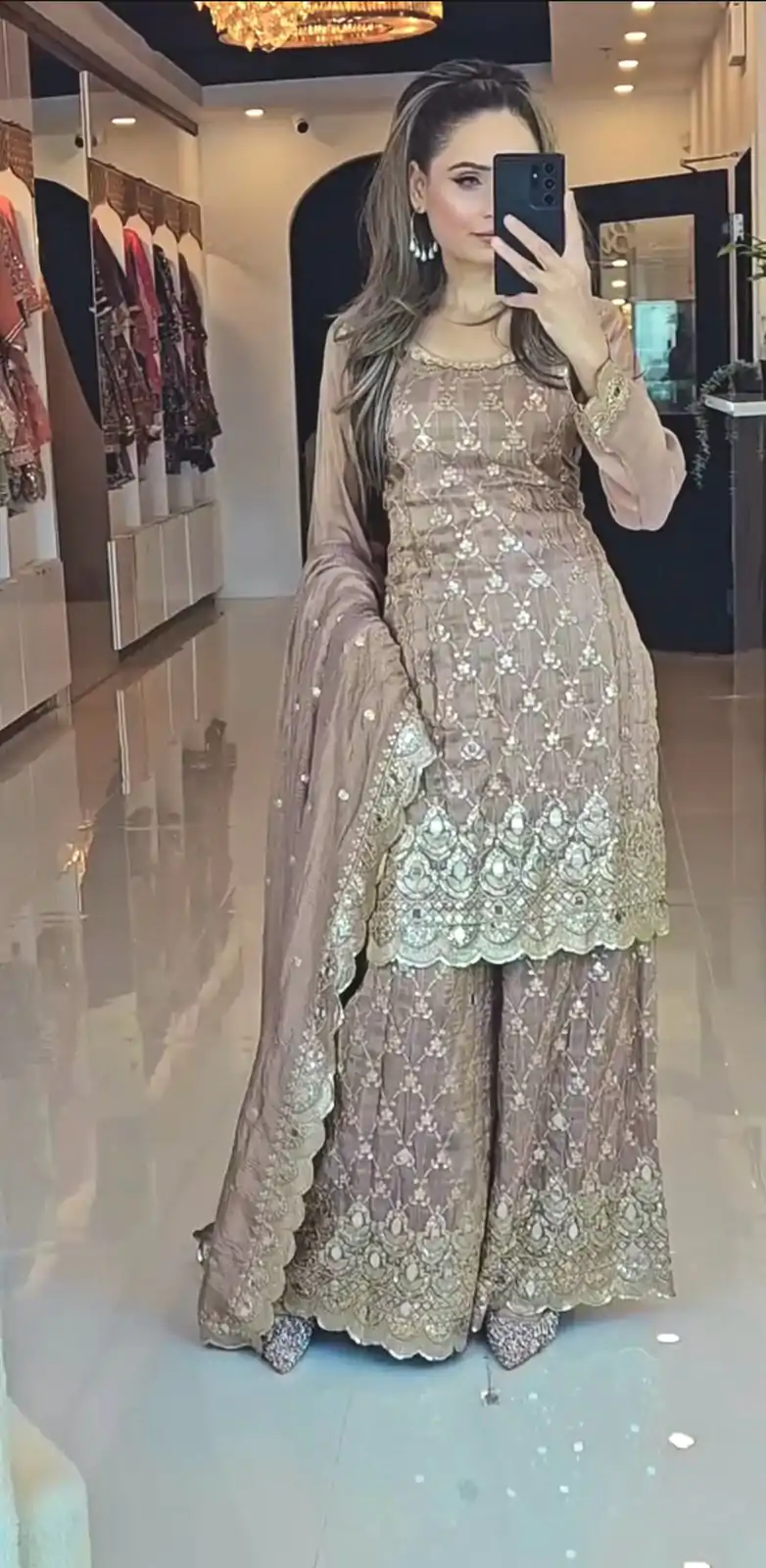 NSR 839 Cream Chinnon Silk Embroidery Sequence Work Real Mirror Hand Work Salwar Suit, Wedding, Party, Festive, Events Etc.4-6 Working Days@ 2049/-only | Casual Suits, Jump Suits, Creative suits, Designer Suits, Palazzo Suits, Party Wear Suits, Patiala Suits, Salwar suit, Straight Suits