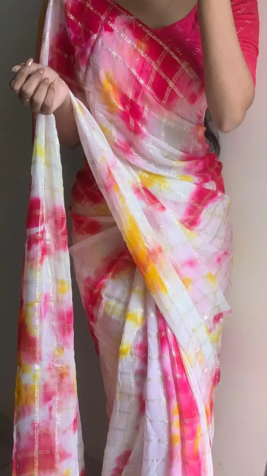 AC Chex Pink Color Viscose Georgette Shibori Hand Dyeing Jari Work Saree Casual, Wedding, Festive, Events . Expected Delivery  4-6 Working Days @1849/- only                                                                  | Embroidered Sarees, Bollywood Sarees, Creative Sarees, Designer Sarees, Ethnic Saree, Modern Digital sarees, Party Wear Sarees, Sarees