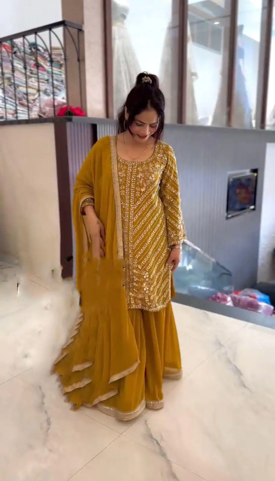 ZSR 3106 Yellow Color Faux Georgette With Embroidery Sequence Work Salwar Suit Casual, Wedding, Party, Festive, Events Etc.4-6 Working Days@ 2049/-only | Casual Suits, Jump Suits, Creative suits, Designer Suits, Palazzo Suits, Party Wear Suits, Patiala Suits, Salwar suit, Straight Suits