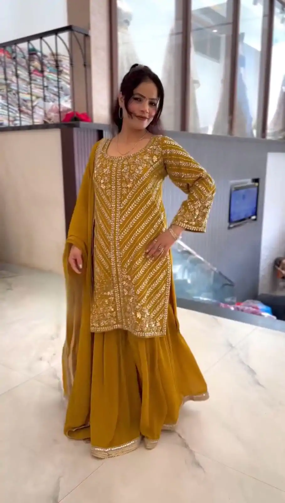 ZSR 3106 Yellow Color Faux Georgette With Embroidery Sequence Work Salwar Suit Casual, Wedding, Party, Festive, Events Etc.4-6 Working Days@ 2049/-only | Casual Suits, Jump Suits, Creative suits, Designer Suits, Palazzo Suits, Party Wear Suits, Patiala Suits, Salwar suit, Straight Suits