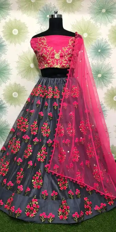 RC178 Grey Color Zari Thread and Zari Embroidery Wedding, Party, Festive, Events Etc.   Weight 1.3 kg Delivery 4-6 Working Days Rs 1799 | Creative Lehenga, Bollywood Lehenga, Designer Lehenga, Embroidered Lehenga, Lehenga, Party Wear Lehenga