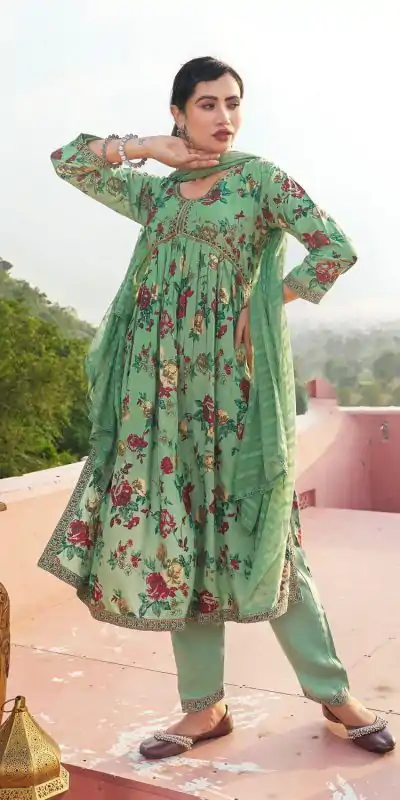  NILI Aliaa NX Pista Green Color Rayon Alia Cut With Embroidery Work Kurti Casual, Wedding, Party, Festive, Events Etc. 4-6 Working Days @1699/- | Bollywood Kurti, Creative Kurtis, Designer Kurti, Kurti, Party Wear Kurti, Selfie Kurti
