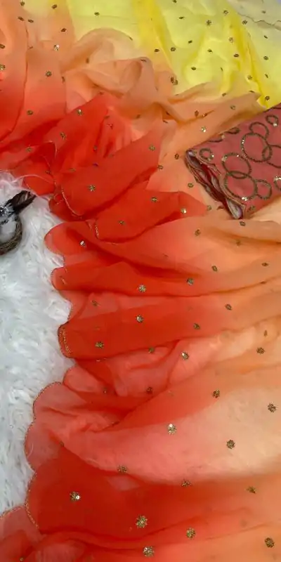 MS 470 Orange color Georgette With Sequence Worked Butti Saree Casual, Wedding, Festive, Events . Expected Delivery  4-6 Working Days @1699/- only                                                                                                                                                                                  | Embroidered Sarees, Bollywood Sarees, Creative Sarees, Designer Sarees, Ethnic Saree, Modern Digital sarees, Party Wear Sarees, Sarees