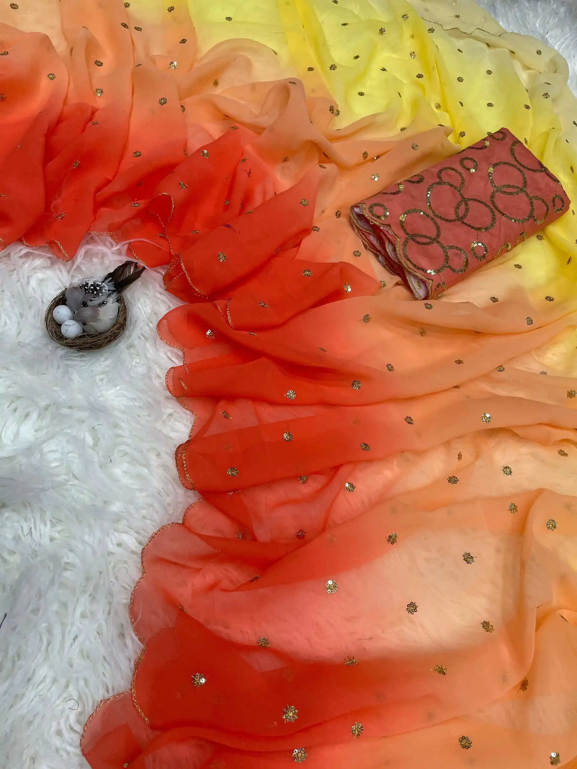 MS 470 Orange color Georgette With Sequence Worked Butti Saree Casual, Wedding, Festive, Events . Expected Delivery  4-6 Working Days @1699/- only                                                                                                                                                                                  | Embroidered Sarees, Bollywood Sarees, Creative Sarees, Designer Sarees, Ethnic Saree, Modern Digital sarees, Party Wear Sarees, Sarees