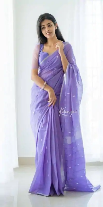 KP 5063 Purple Color Soft Lilan Cotton Rich Pallu & Jacquard Work Saree Casual, Wedding, Festive, Events . Expected Delivery  4-6 Working Days @1349/- only                                                                                                                                             | Embroidered Sarees, Bollywood Sarees, Creative Sarees, Designer Sarees, Ethnic Saree, Modern Digital sarees, Party Wear Sarees, Sarees