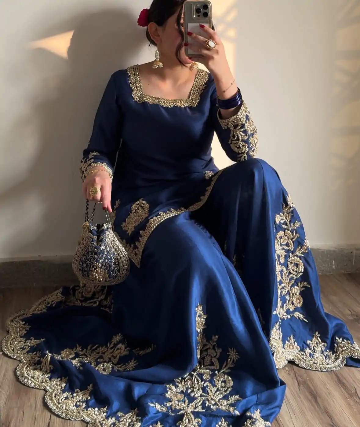 LG 1872 Blue Color Chinnon Silk With Embroidery Work Sharara Suit Wedding, Party, Festive, Events Etc.  Expected Delivery 4-6 Working Days @2049/- | Casual Suits, Jump Suits, Creative suits, Designer Suits, Palazzo Suits, Party Wear Suits, Patiala Suits, Salwar suit, Straight Suits