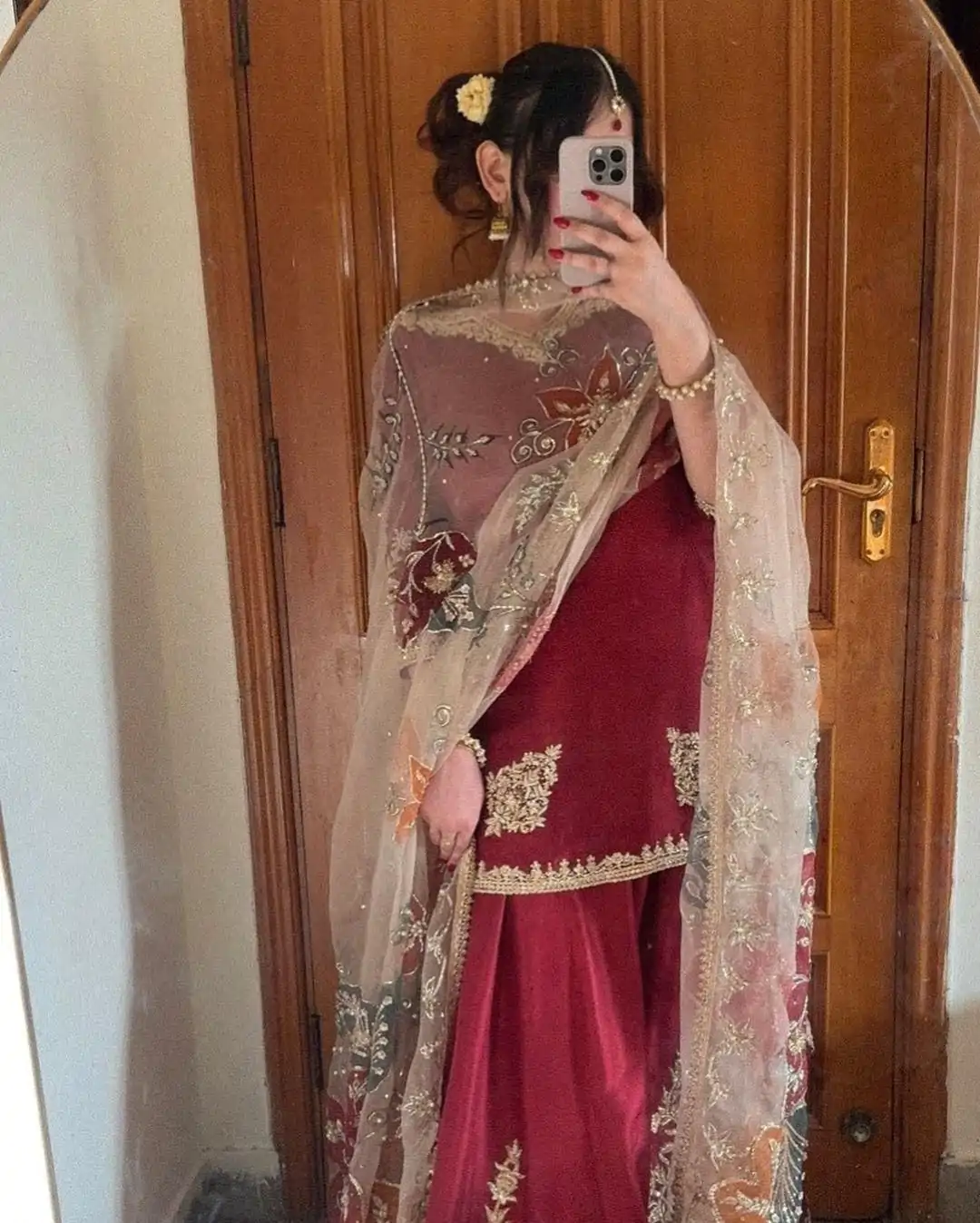 LG 1872 Red Color Chinnon Silk With Embroidery Work Sharara Suit Wedding, Party, Festive, Events Etc.  Expected Delivery 4-6 Working Days @2049/- | Casual Suits, Jump Suits, Creative suits, Designer Suits, Palazzo Suits, Party Wear Suits, Patiala Suits, Salwar suit, Straight Suits