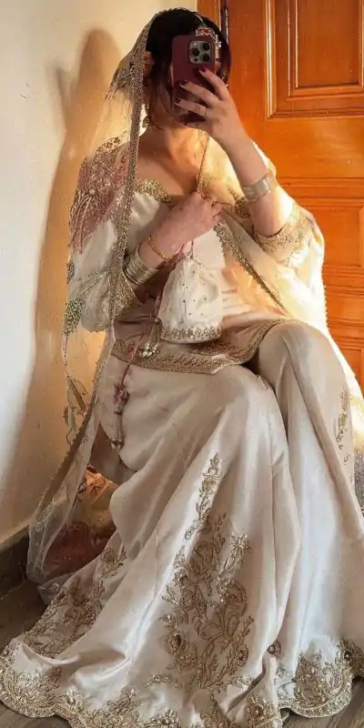 LG 1872 White Color Chinnon Silk With Embroidery Work Sharara Suit Wedding, Party, Festive, Events Etc.  Expected Delivery 4-6 Working Days @2049/- | Casual Suits, Jump Suits, Creative suits, Designer Suits, Palazzo Suits, Party Wear Suits, Patiala Suits, Salwar suit, Straight Suits