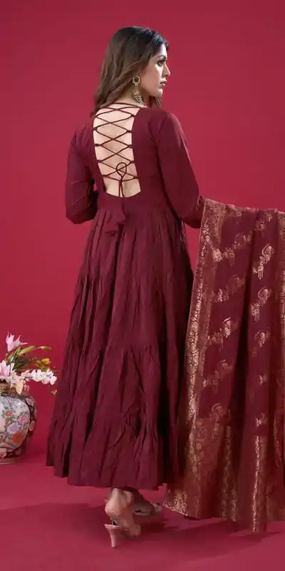 ZSR 3107 Maroon Color Roman Silk With Embroidery Sequence Work Anarkali Gown Wedding Party, Festive, Events Etc.4-6 Working Days@1999/- only | Bollywood Gowns, Creative Gowns, Designer Gowns, Embroidered Gowns, Gowns, Party Wear Gowns, Straight Suits