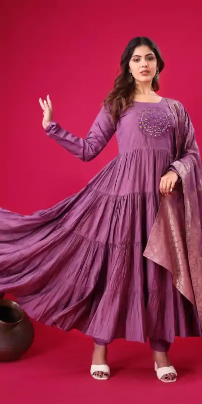 ZSR 3107 Purple Color Roman Silk With Embroidery Sequence Work Anarkali Gown Wedding Party, Festive, Events Etc.4-6 Working Days@1999/- only | Bollywood Gowns, Creative Gowns, Designer Gowns, Embroidered Gowns, Gowns, Party Wear Gowns, Straight Suits