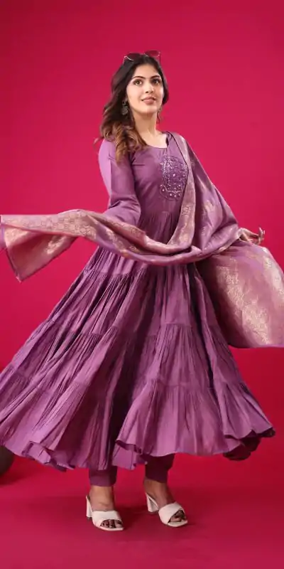 ZSR 3107 Purple Color Roman Silk With Embroidery Sequence Work Anarkali Gown Wedding Party, Festive, Events Etc.4-6 Working Days@1999/- only | Bollywood Gowns, Creative Gowns, Designer Gowns, Embroidered Gowns, Gowns, Party Wear Gowns, Straight Suits