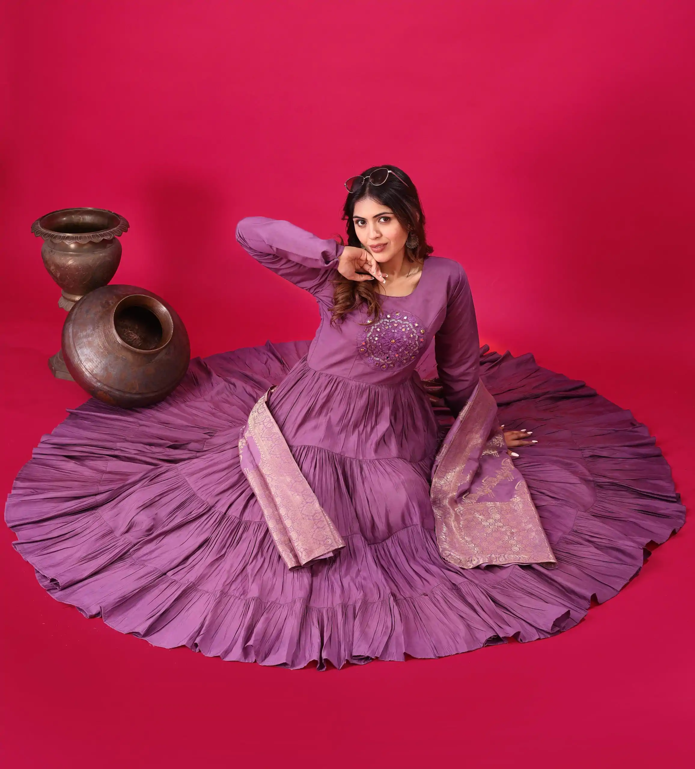 ZSR 3107 Purple Color Roman Silk With Embroidery Sequence Work Anarkali Gown Wedding Party, Festive, Events Etc.4-6 Working Days@1999/- only | Bollywood Gowns, Creative Gowns, Designer Gowns, Embroidered Gowns, Gowns, Party Wear Gowns, Straight Suits