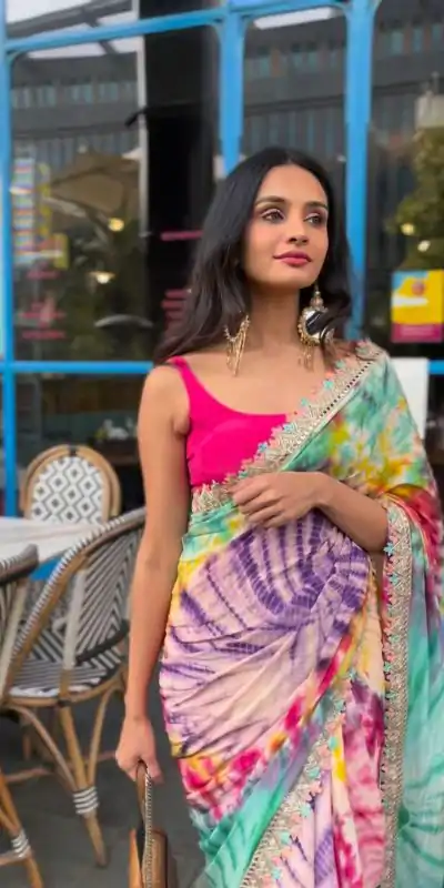 MS 459 Multi color Chinon fabric Embroidery Coding Sequins Lace Saree Casual, Wedding, Festive, Events . Expected Delivery  4-6 Working Days @1649/- only | Embroidered Sarees, Bollywood Sarees, Creative Sarees, Designer Sarees, Ethnic Saree, Modern Digital sarees, Party Wear Sarees, Sarees