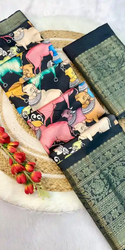 MS Kalamkari Black Color Jacquard Dola Silk With Kalamkari Print Saree Casual, Wedding, Festive, Events . Expected Delivery  4-6 Working Days @1549/- only | Embroidered Sarees, Bollywood Sarees, Creative Sarees, Designer Sarees, Ethnic Saree, Modern Digital sarees, Party Wear Sarees, Sarees