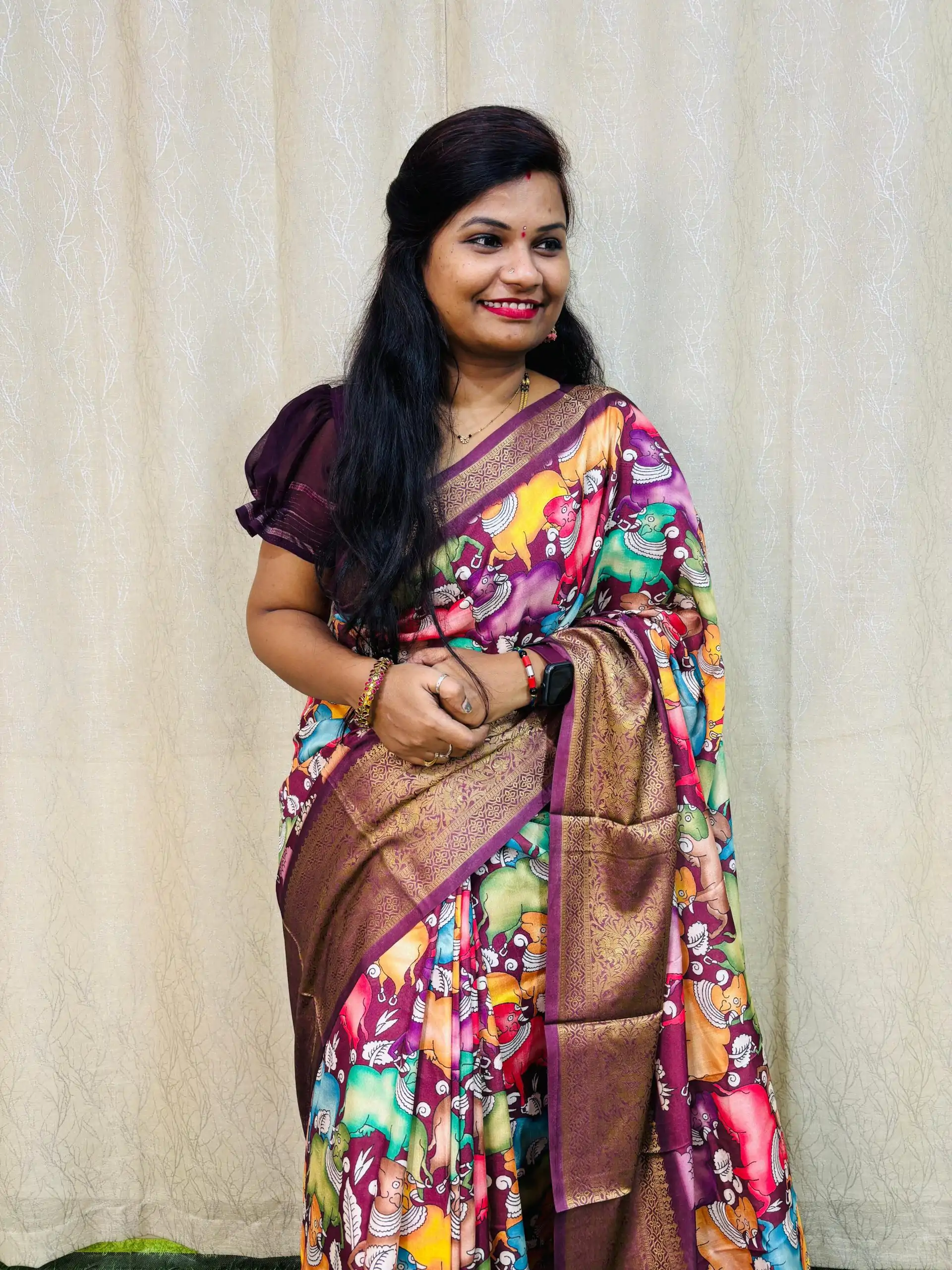 MS Kalamkari Purple Color Jacquard Dola Silk With Kalamkari Print Saree Casual, Wedding, Festive, Events . Expected Delivery  4-6 Working Days @1549/- only | Embroidered Sarees, Bollywood Sarees, Creative Sarees, Designer Sarees, Ethnic Saree, Modern Digital sarees, Party Wear Sarees, Sarees