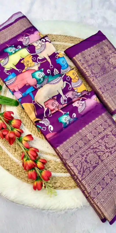 MS Kalamkari Purple Color Jacquard Dola Silk With Kalamkari Print Saree Casual, Wedding, Festive, Events . Expected Delivery  4-6 Working Days @1549/- only | Embroidered Sarees, Bollywood Sarees, Creative Sarees, Designer Sarees, Ethnic Saree, Modern Digital sarees, Party Wear Sarees, Sarees