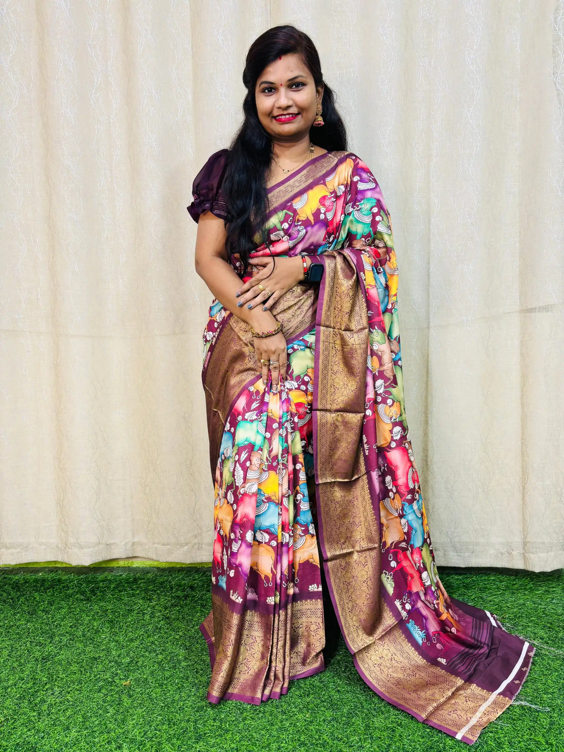 MS Kalamkari Purple Color Jacquard Dola Silk With Kalamkari Print Saree Casual, Wedding, Festive, Events . Expected Delivery  4-6 Working Days @1549/- only | Embroidered Sarees, Bollywood Sarees, Creative Sarees, Designer Sarees, Ethnic Saree, Modern Digital sarees, Party Wear Sarees, Sarees