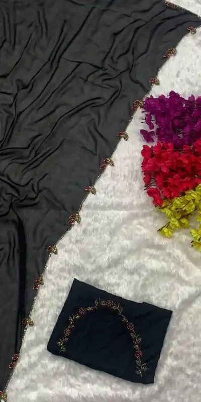 AC Lady Black Color Rangoli Silk Handwork And Cutwork With Pearl Saree Casual, Wedding, Festive, Events . Expected Delivery  4-6 Working Days @1899/- only                                                                                                                                             | Embroidered Sarees, Bollywood Sarees, Creative Sarees, Designer Sarees, Ethnic Saree, Modern Digital sarees, Party Wear Sarees, Sarees