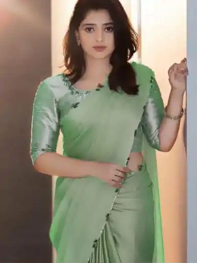 AC Lady Light Green Color Rangoli Silk Handwork And Cutwork With Pearl Saree , Wedding, Festive, Events . Expected Delivery  4-6 Working Days @1899/- only                                                                                                                                             | Embroidered Sarees, Bollywood Sarees, Creative Sarees, Designer Sarees, Ethnic Saree, Modern Digital sarees, Party Wear Sarees, Sarees