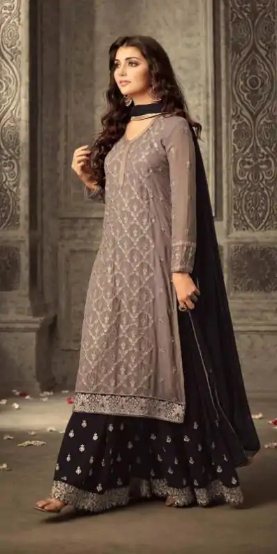 FC 47001 Brown Color Georgette With Embroidery work With Stone Suit Casual, Wedding, Party, Festive, Events Etc.4-6 Working Days@ 1849/-only | Casual Suits, Jump Suits, Creative suits, Designer Suits, Palazzo Suits, Party Wear Suits, Patiala Suits, Salwar suit, Straight Suits